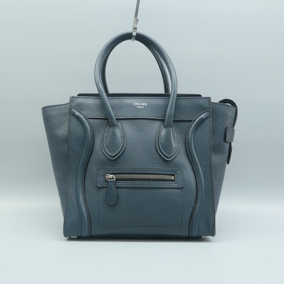 CELINE Luggage Blue Leather Satchel - Picture 1 of 12